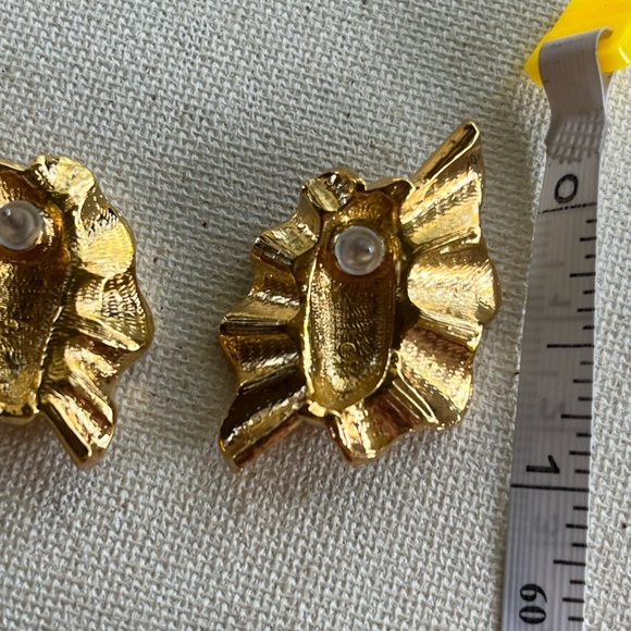 Vintage Gold Ruffle Earrings with Glitter Enamel Accent - Picture 5 of 5